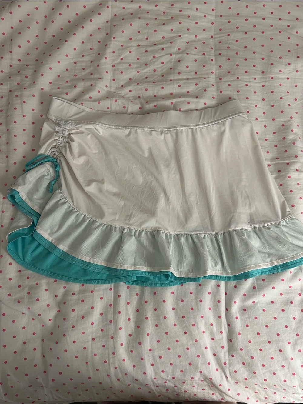 White Ruffle Tennis Skirt with Aqua Trim